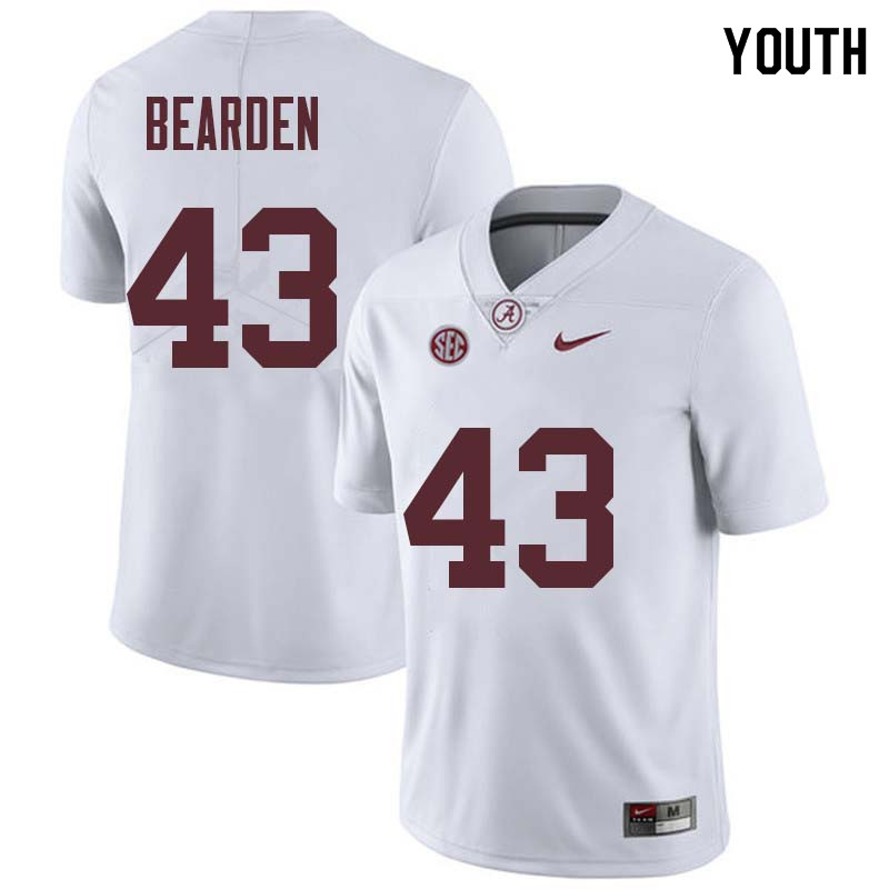 Alabama Crimson Tide Youth Parker Bearden #43 White NCAA Nike Authentic Stitched College Football Jersey LU16W20JS